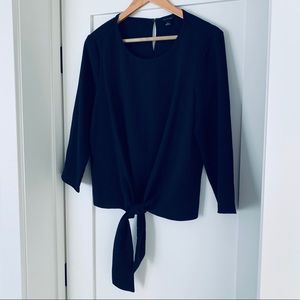 Ann Taylor Navy Blue Tie Front Top